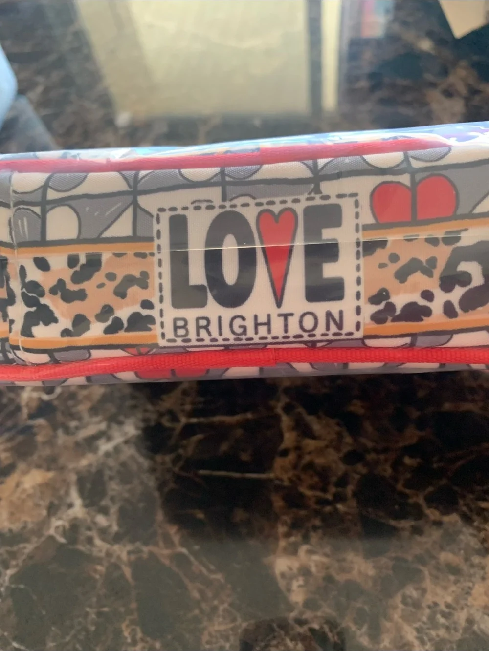 Brighton - Jewelry Case GWP - Gray and Red Heart Print